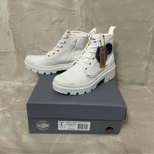 Palladium Womens Pallabase Twill White Canvas Heel Combat‎ Boot 8